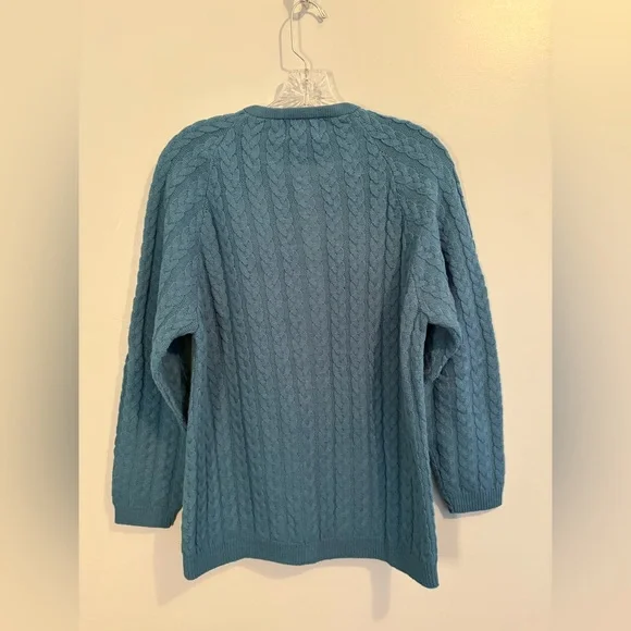 Vintage College Point Medium Cardigan Blue Crewneck Cable Knit Acrylic Classic - Picture 8 of 12